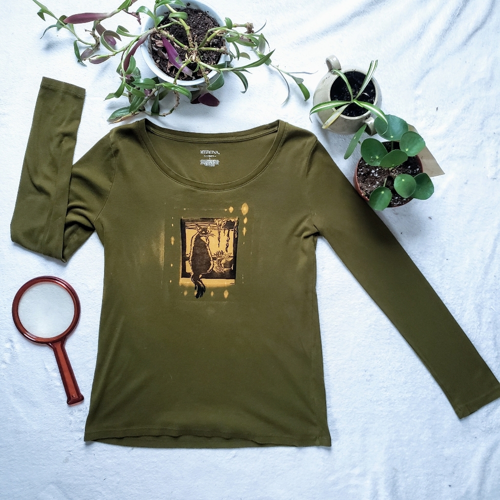 Upcycled Shirt with Cat Print